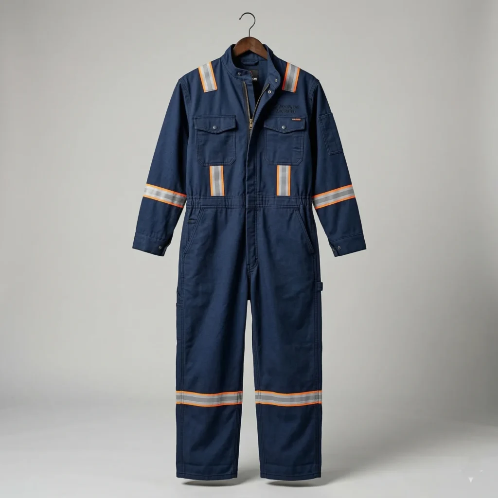 Flame-resistant work coveralls