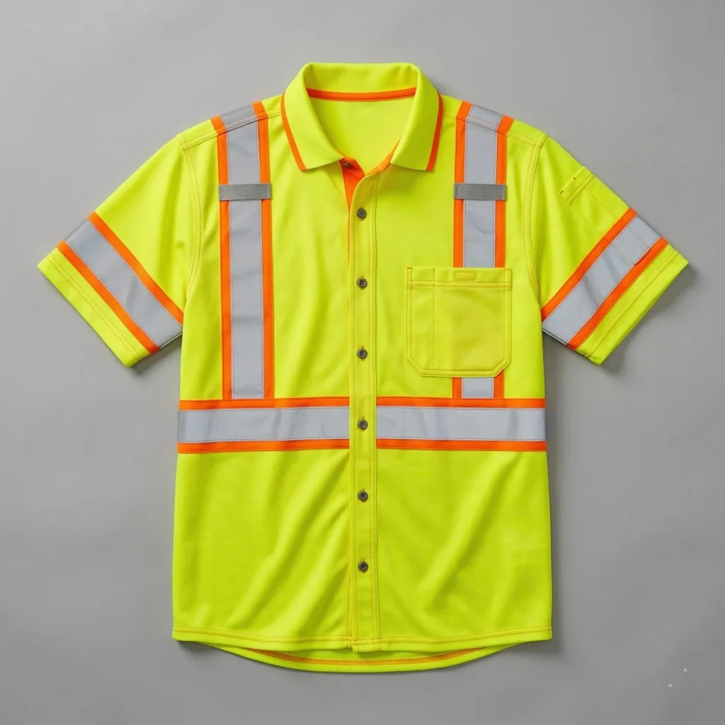 Neon yellow construction shirt with reflective stripes